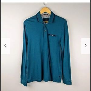 TED BAKER Polo Shirt Long Sleeve Flip Cuff SZ 4 L